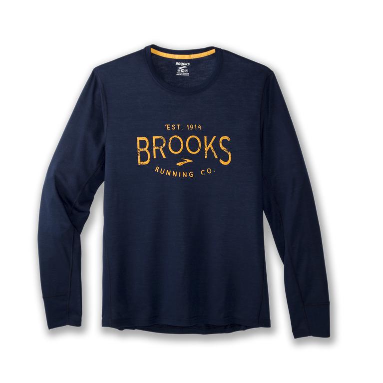 Brooks Distance Graphic Long Sleeve Running Shirt - Men's - Navy/Heritage (97342-IDCL)